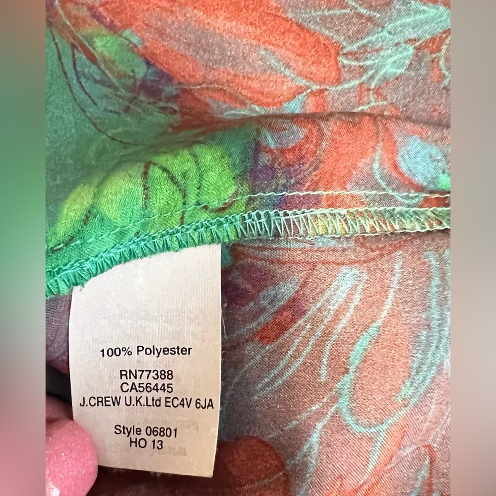 J. Crew Turquoise Floral Long-Sleeve Blouse Size L Pleated Neckline - Picture 6 of 8